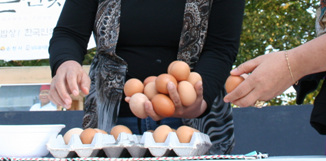손 바닥 위에 달걀 많이 올리기 사진